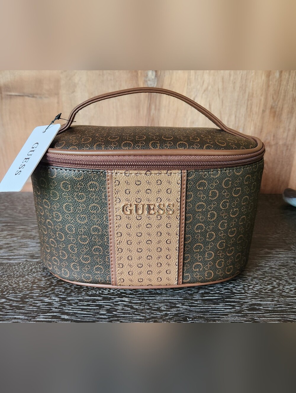 Guess Mocha Junction Travel Logo Cosmetic Makeup Travel Bag NWT